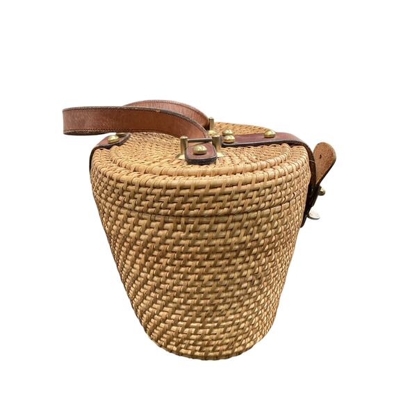 VTG Etienne Aigner Purse Women’s 1Size Wicker With Leather Trim & Studs Handmade - Picture 3 of 9